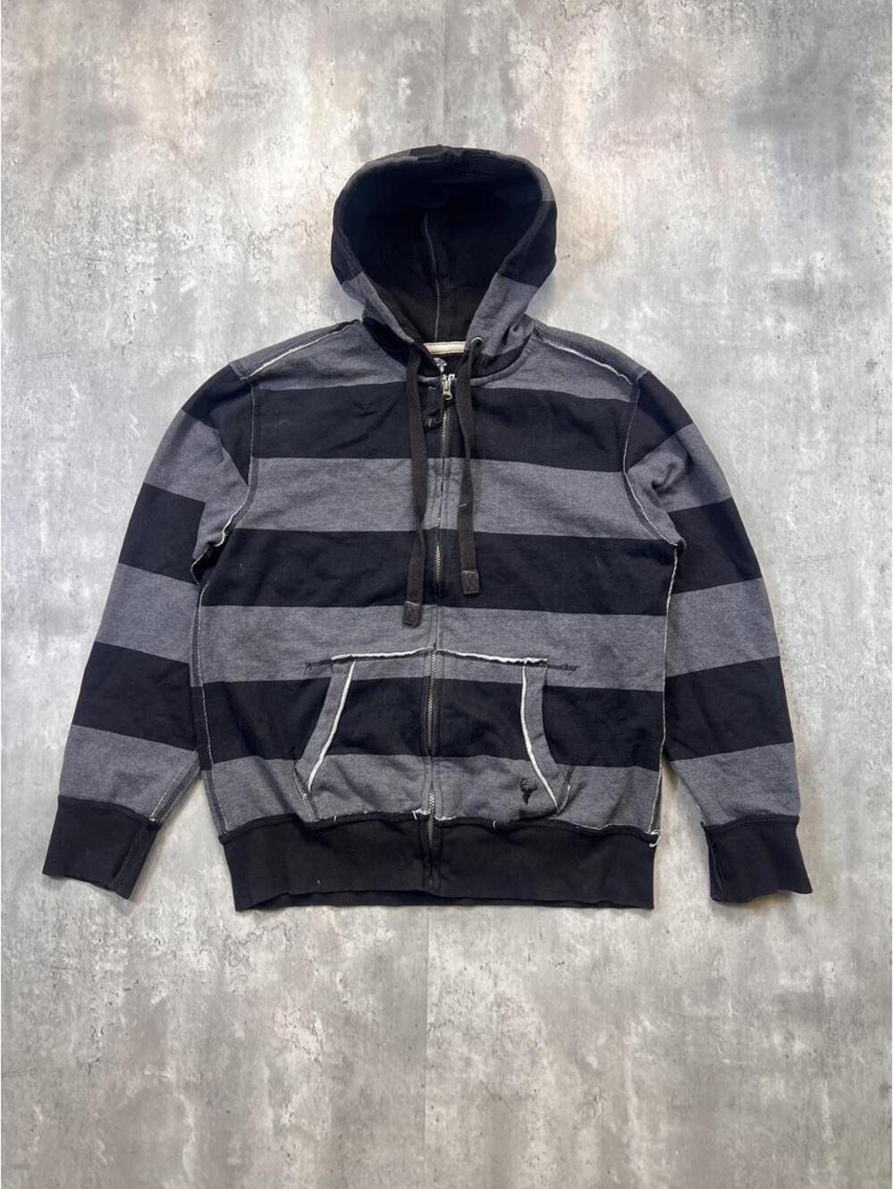 Vintage Striped Distressed Zip Hoodie Inside Out Roebuck & Co XL
